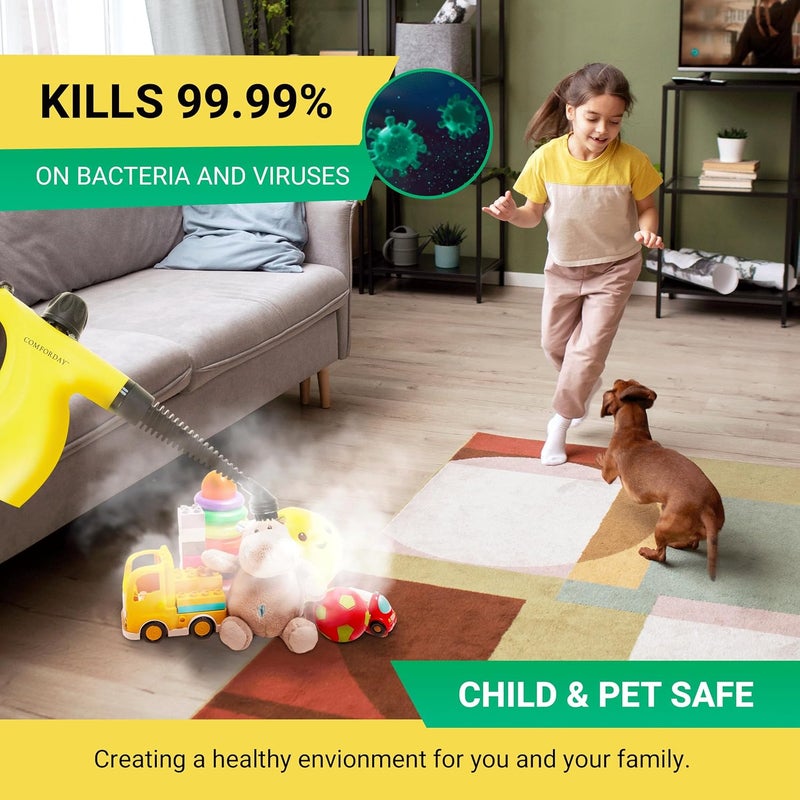 Comforday Multi-Purpose Steam Cleaner with 9-Piece Accessories, Perfect for Stain Removal, Curtains, Car Seats, Floor, Bathroom, (Yellow) - Image 4